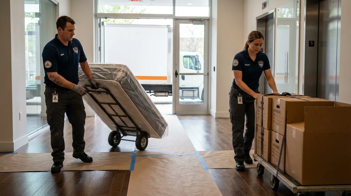 Professional apartment movers loading elevator in Fountain Green, UT